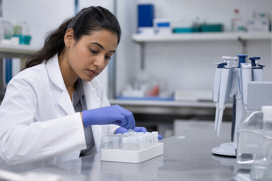 Lab Student Organizing Specimen Rack