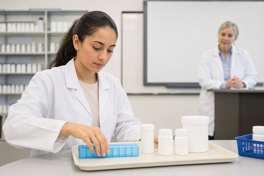Student Organizing Medication Safety Tray