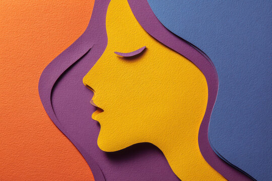 Minimal paper cut art of a persons face in vibrant colors