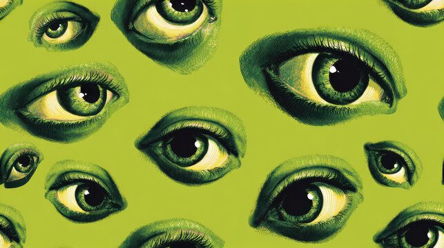 Seamless horror eyes pattern on a green background