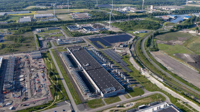 Aerial view of Massive Hyperscale Data Center in Saint-Ghislain Belgium