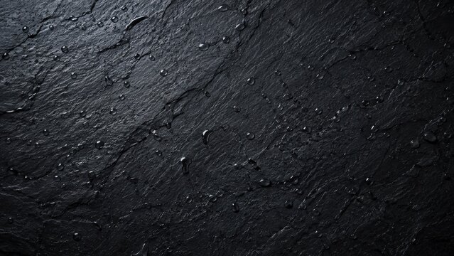 Black slate texture background with scattered water drops