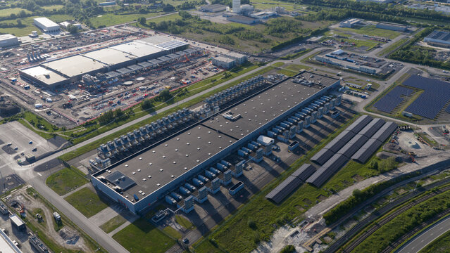Aerial view of Massive Hyperscale Data Center in Saint-Ghislain Belgium