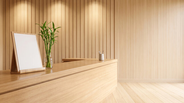 Acupuncture moxibustion clinic reception counter blank treatment menu calm wellness interior copy space