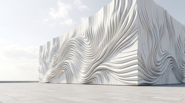 White parametric architecture facade flowing wave pattern computational modern design exterior copy space