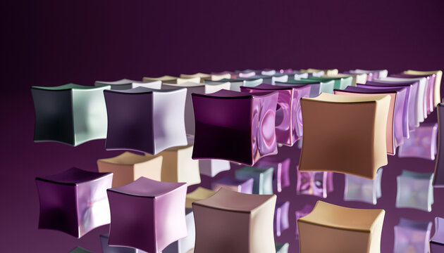 Colorful 3d cubes float over a reflective surface