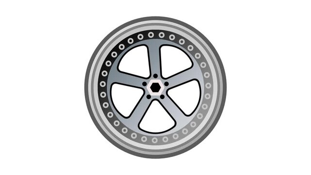 A chrome wheel rim icon decorated with small evenly spaced dots along its outer edge is displayed centered on a plain white background photo image