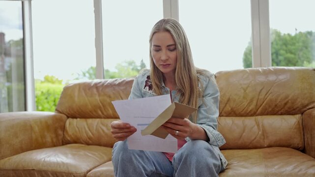 Receiving a letter brings emotions and thoughts in a cozy living room setting