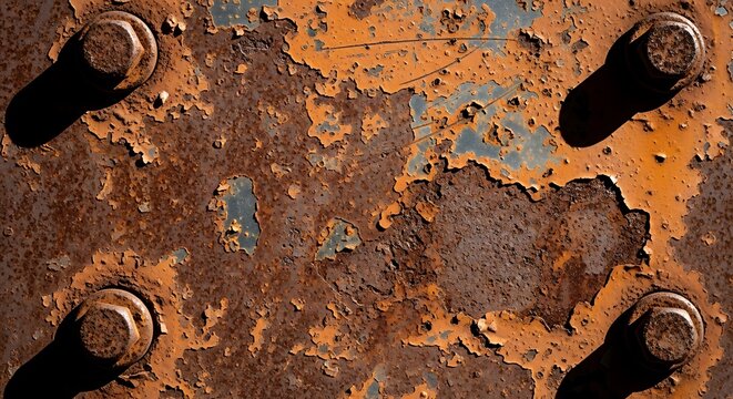 Rusting metal surface with bolts showing texture and deterioration detail