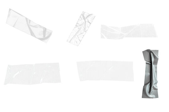 Transparent clear adhesive scotch tape pieces set with realistic plastic texture sticky tape strips