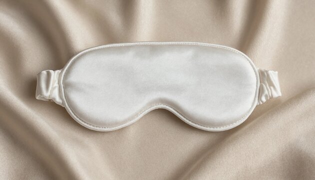 A luxurious white silk sleep mask resting on soft draped fabric