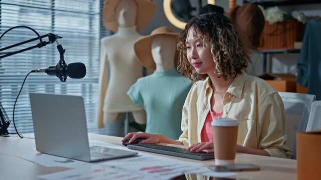 Women use laptop or phone for home office,package and e commerce checklist with stock to customer.Small business people with digital tech,logistics fulfillment,box and phone for online website order