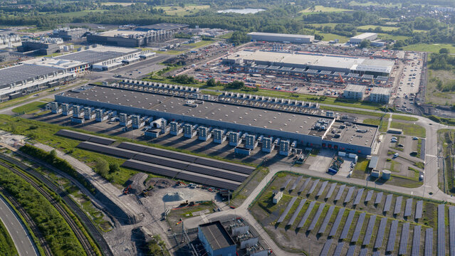 Aerial view of Massive Hyperscale Data Center in Saint-Ghislain Belgium