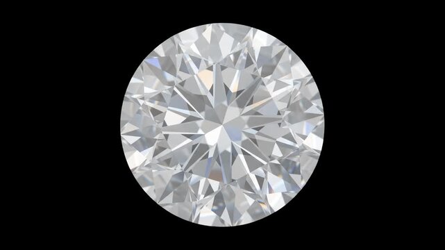 A faceted white diamond gemstone shown from the top angle against a contrasting black background. Perfect for luxury branding, high-end jewelry promos, and opulent motion graphic sequences.