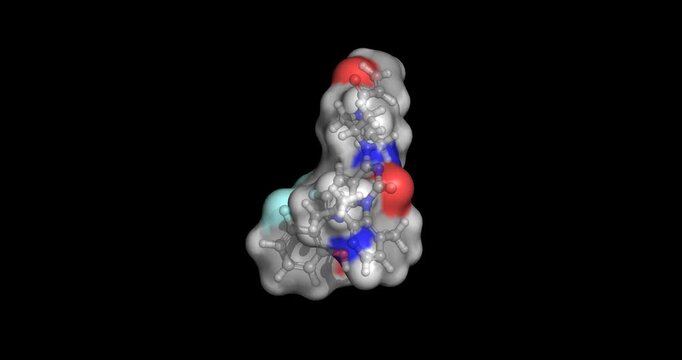Sotorasib, targeted KRAS G12C covalent inhibitor for non-small cell lung cancer, 3D molecule 4K spinning
