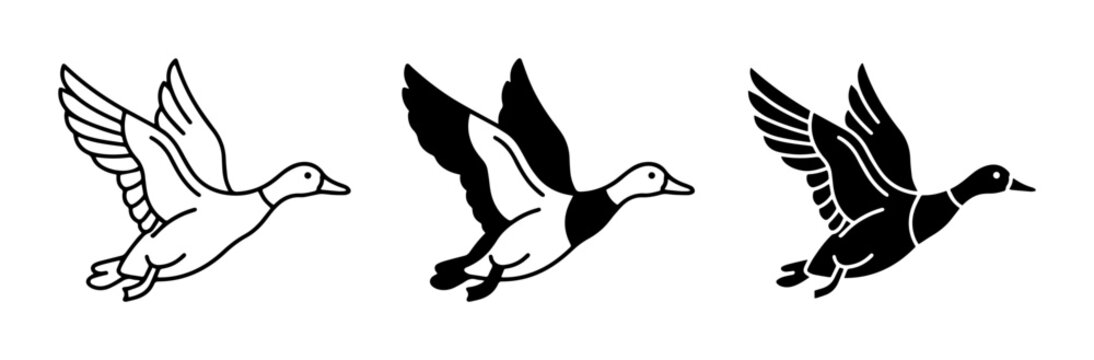 Flying Ducks Vector Set, Bird Graphics, Wildlife Icons, Nature Art