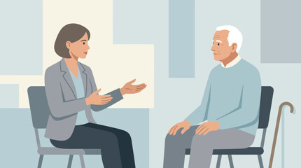 Obraz premium Doctor consulting elderly patient, healthcare conversation, transparent background