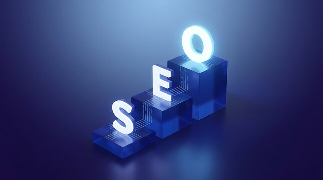 3 d seo letters on glowing blue steps