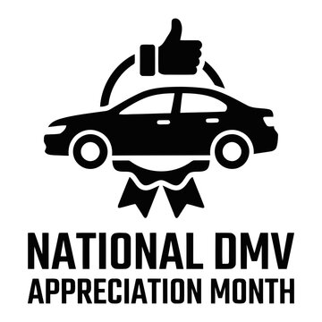 National dmv appreciation month logo with a car icon and thumbs up symbol for government service recognition