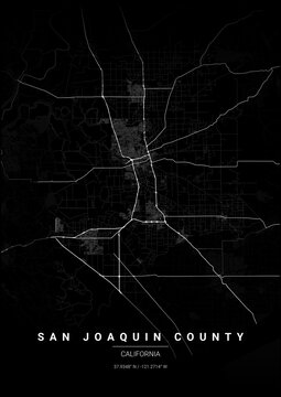 County Map Poster of San Joaquin, California - Noir Style