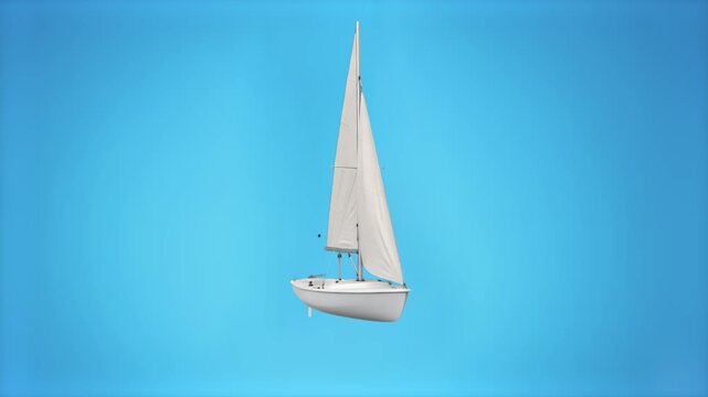 3D rendered white sailboat with raised sails floating isolated on a light blue background. Great for luxury travel videos, sailing school promos, ocean voyage themes, summer vacation graphics, and mot