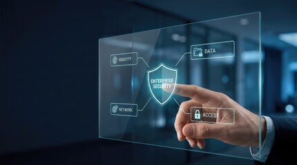 Obraz premium Enterprise data security shield with digital lock and network nodes
