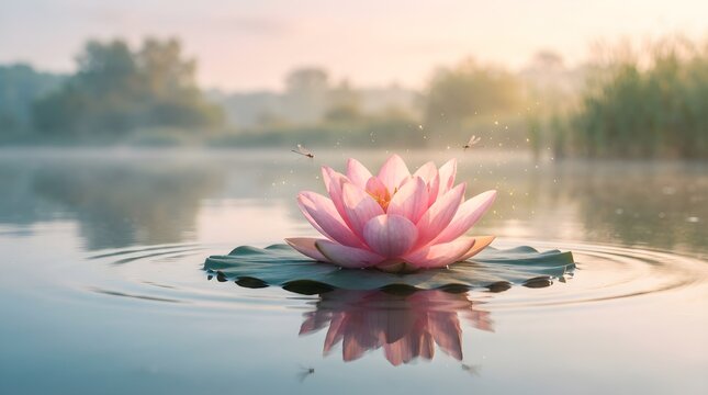 Pink lotus floating on water