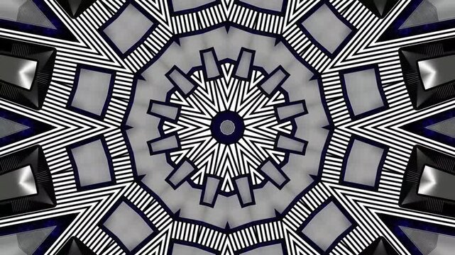 Black and white line art mandala kaleidoscope pattern background video loop abstract geometric architectural motion graphic visual element
