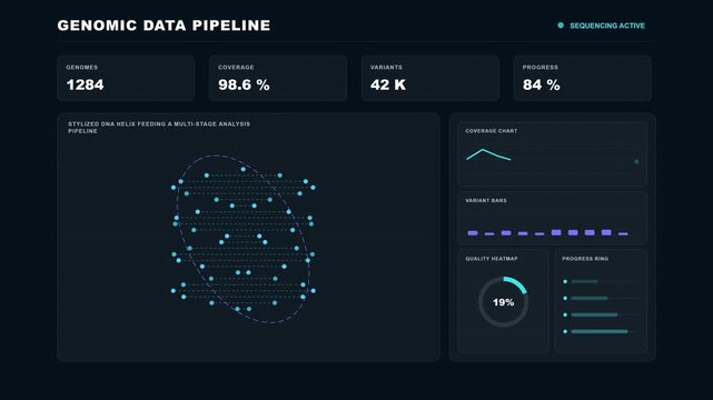 Genomic Sequencing Pipeline Futuristic Data Dashboard 4K Animation