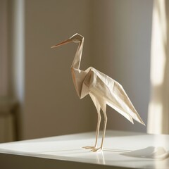 Naklejka premium Close-up of a handcrafted origami stork with precise folds