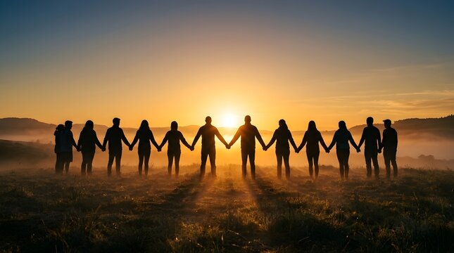 Lush Community Celebrating Unity Amidst Nature's Beauty at Sunset