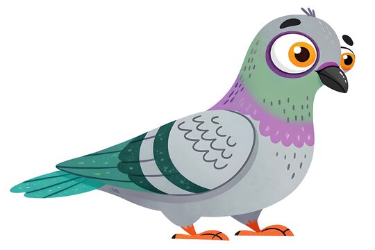 Cartoon pigeon with colorful feathers standing