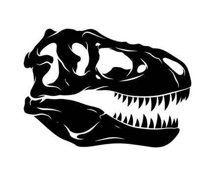 Fierce Tyrannosaurus Rex Dinosaur Head Black Silhouette Vector Illustration