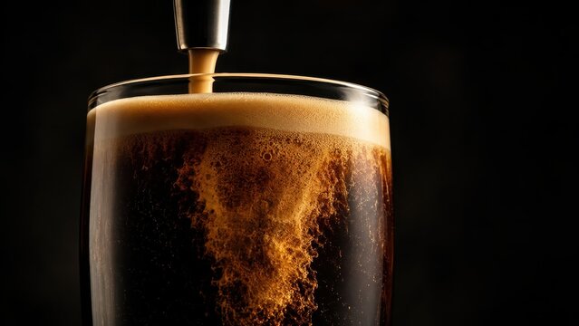 Nitro cold brew cascading in glass with creamy foam head