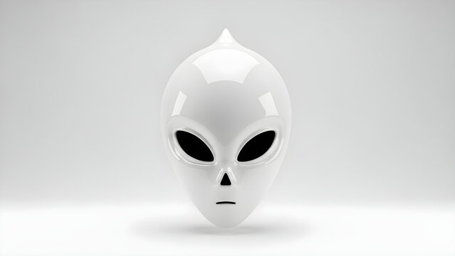 Minimalist White Alien Head Sculpture Isolated on a Clean Studio Background for Modern Sci-Fi Concept Art and Futuristic Design Projects