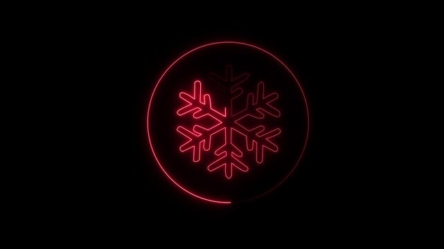 snowflake symbol, Glowing neon snowflake sign loop able animation .Neon snowflake icon animation, flickering emergence and fading. Glowing neon snowflake sign, looped animation.