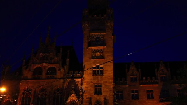 the famous town hall of saarbruecken germany at night 4k video