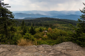 Panoramic View from Kleiner Arber Mountain over Forested Hills of the Bavarian Forest in Bavaria, Germany in Summer © Annabell Gsödl