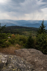 Panoramic View from Kleiner Arber Mountain over Forested Hills of the Bavarian Forest in Bavaria, Germany in Summer © Annabell Gsödl