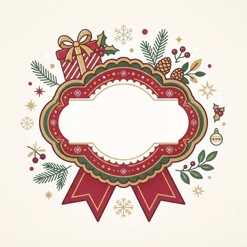 Decorative Christmas Frame with Blank Label for Holiday Greeting, Festive Retail Badge Template for Seasonal Marketing