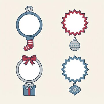 Set of Blank Christmas Holiday Badges and Decorative Frames for Festive Retail Marketing, Seasonal Design Template