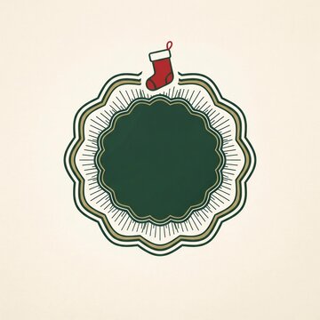Blank Christmas Scalloped Badge with Stocking Ornament for Holiday Retail Promotion, Festive Marketing Template