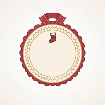 Blank Christmas Gift Tag with Stocking Icon and Scalloped Border, Holiday Greeting Card Template