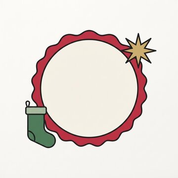 Blank Christmas Badge with Stocking and Star, Holiday Retail Label Template for Seasonal Marketing Promotions