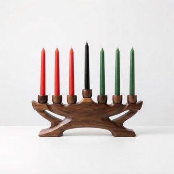 Traditional Wooden Kinara with Seven Candles for Kwanzaa Celebration, Festive Holiday Decor and Cultural Heritage Concept