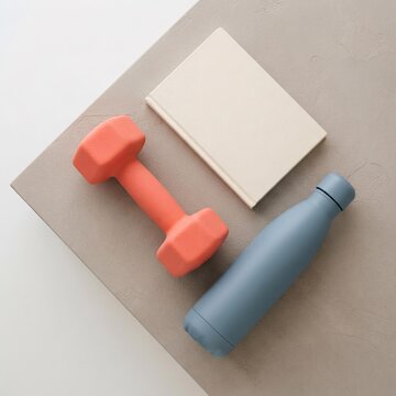 Home Fitness Workout Equipment with Notebook for Goal Planning, Healthy Lifestyle and Wellness Concept