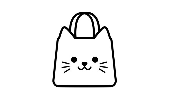 bag, shopping, feline, pet, kitten, animal, cute, adorable, package, packaging, retail, fashion, store, market, handle, mascot, icon, vector, illustration, cartoon, playful, logo, sticker, outline, ed