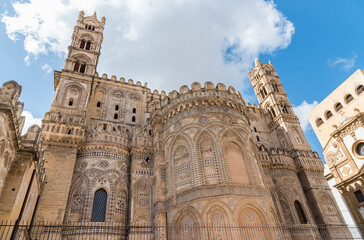 Fototapeta premium Eastern apses of Palermo Cathedral, the Metropolitan Cathedral Basilica of the Assumption of the Blessed Virgin Mary, located in the historic center of Palermo, Sicily, Italy