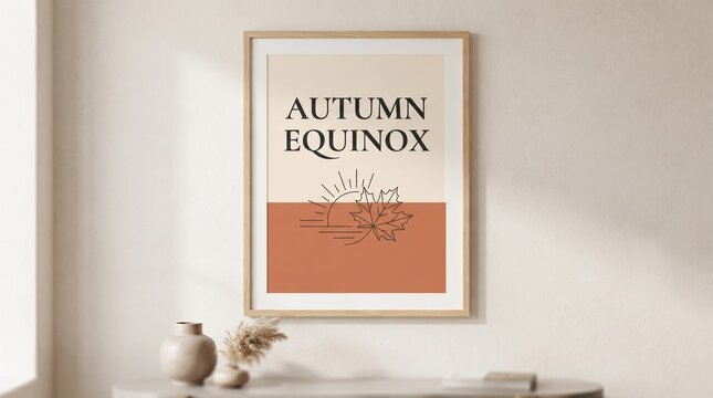 Minimalist Autumn Equinox wall art poster in wooden frame