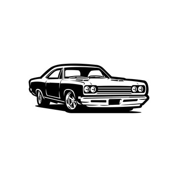 Classic american muscle car vector monochrome illustration isolated
